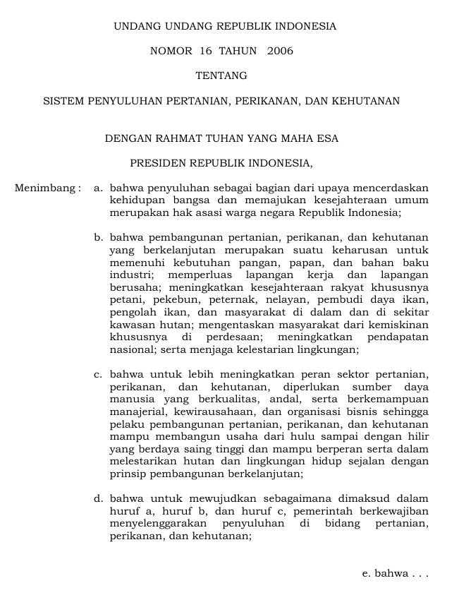 UU No. 16 Tahun 2006 Sistem Penyuluhan Pertanian, Perikanan, dan Kehutanan