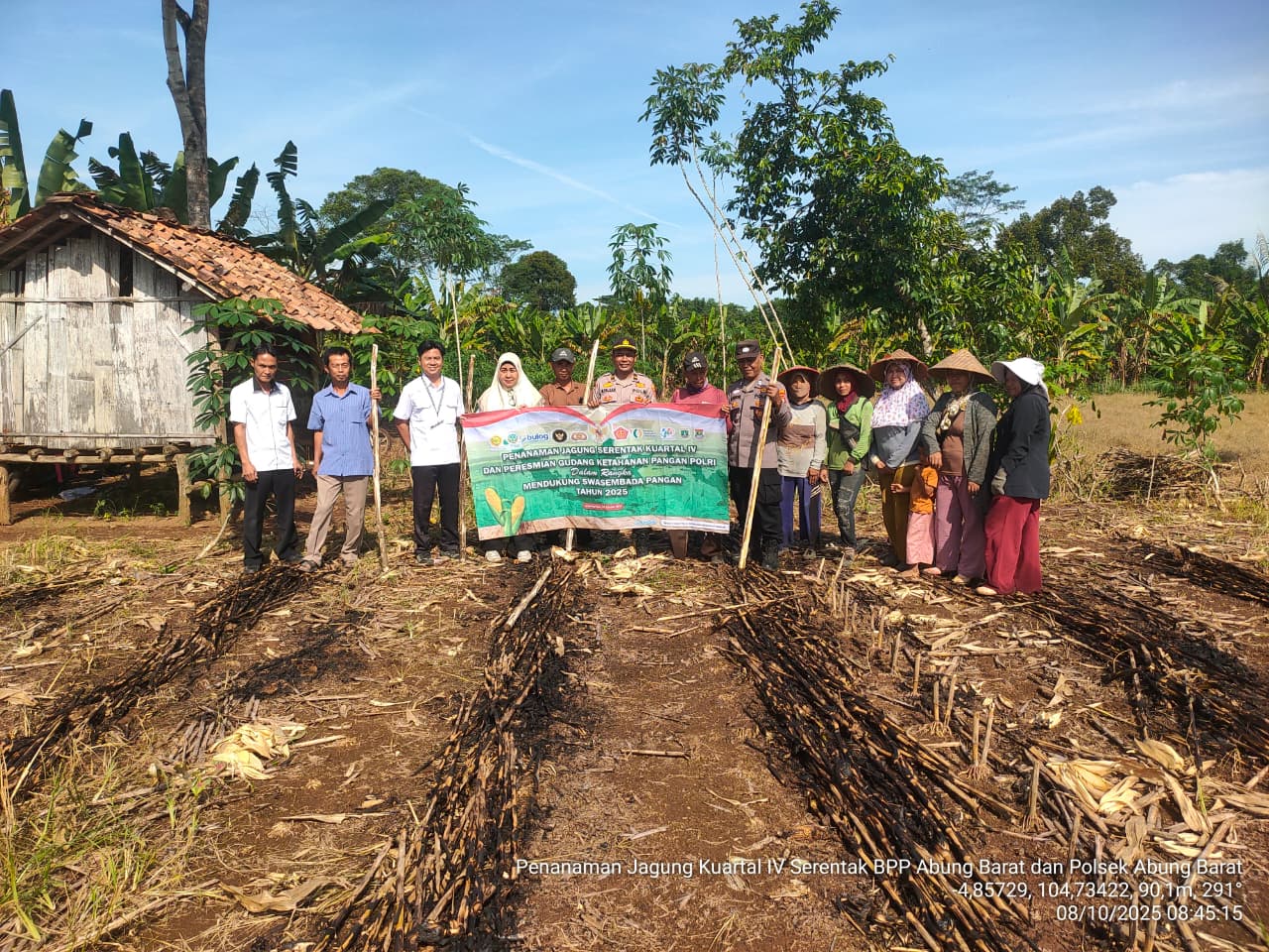 Tanam Jagung Serentak Kuartal IV POLRI bersama PPL dan Petani di Desa Simpang Abung Kecamatan Abung Barat