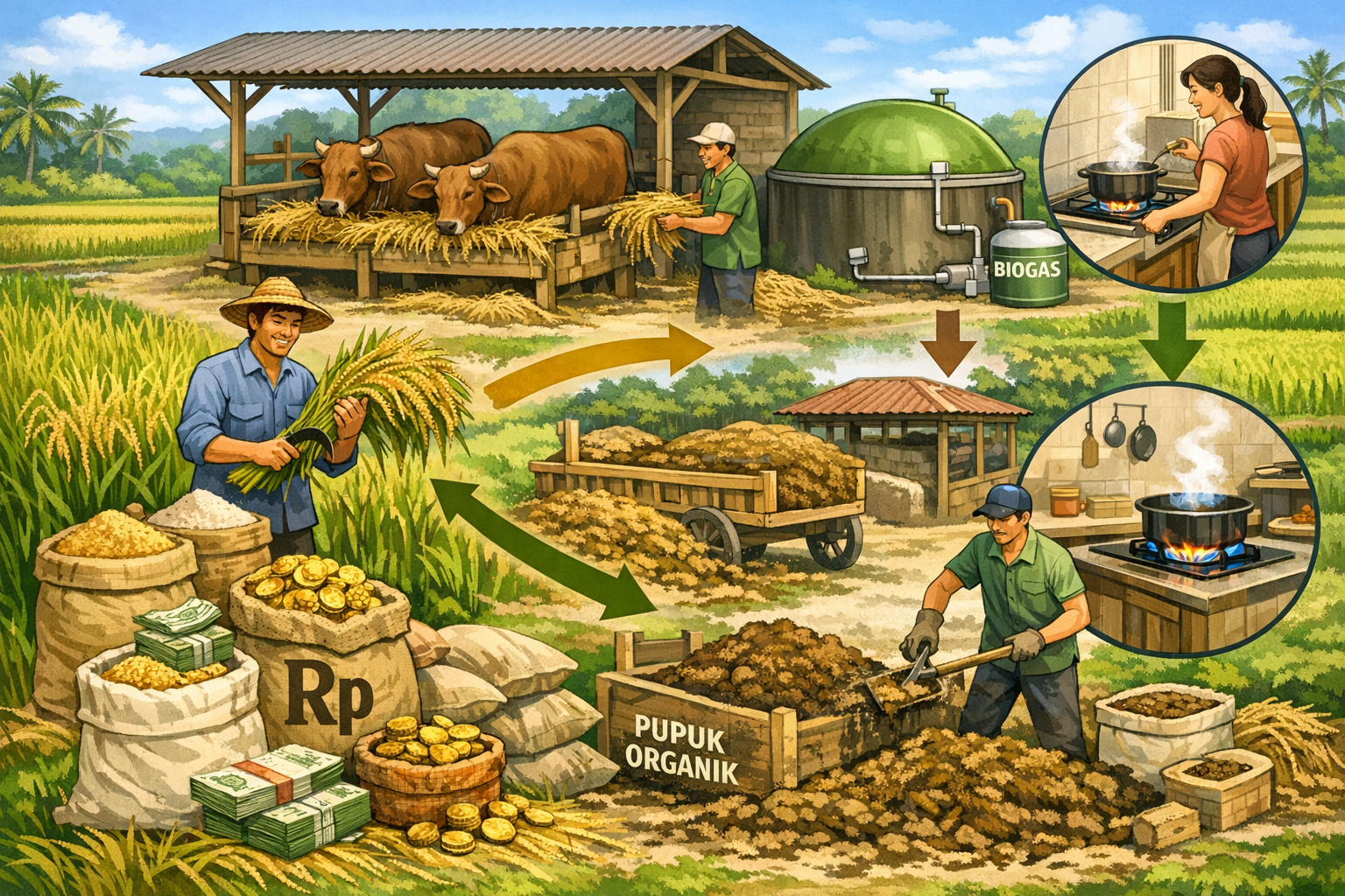 Dari Jerami ke Rupiah, dari Kotoran ke Energi: Ketika Sawah 1 Hektar Menghidupi Padi, Sapi, dan Dapur