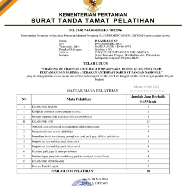 Lewat TOT Gerakan Antisipasi Darurat Pangan Nasional Kementan Tingkatkan Kapasitas Ribuan Widyaiswara, Dosen, Guru, Penyuluh Pertanian, dan Babinsa