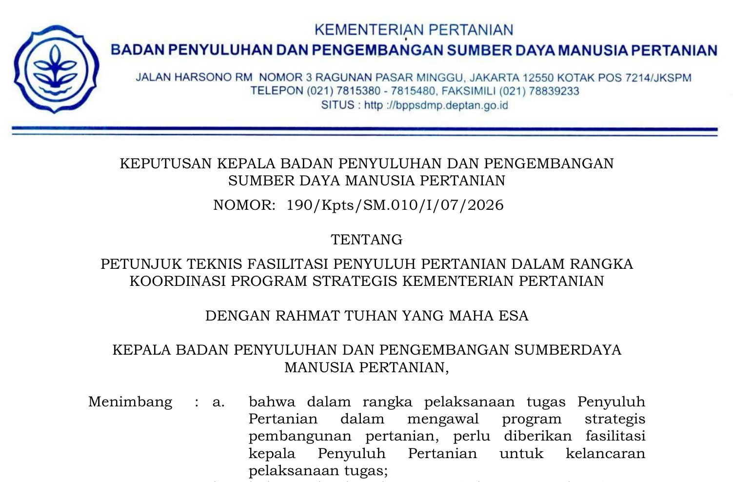 Petunjuk Teknis Fasilitasi Penyuluh Pertanian dalam Koordinasi Program Strategis Kementerian Pertanian